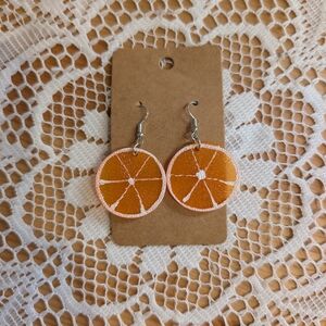 Orange Slice Dangle Earrings - Bright Orange